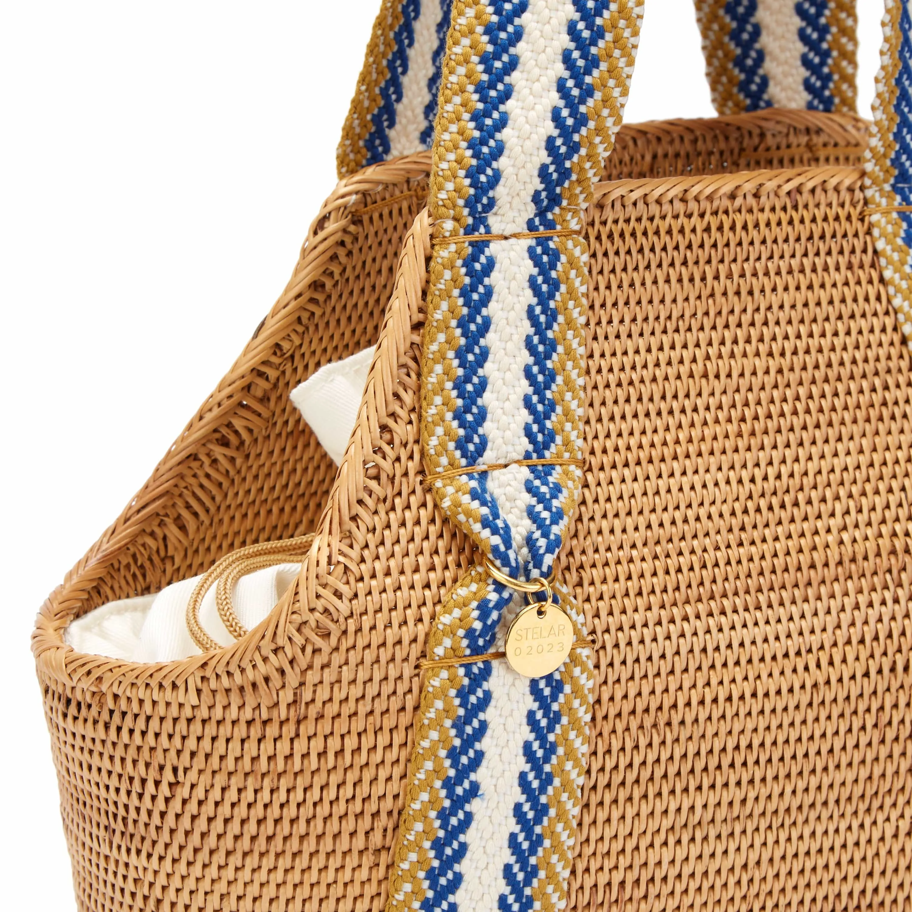 Poso Handwoven Atta Vegan Small Shopper Bag | Natural & Blue Stripe