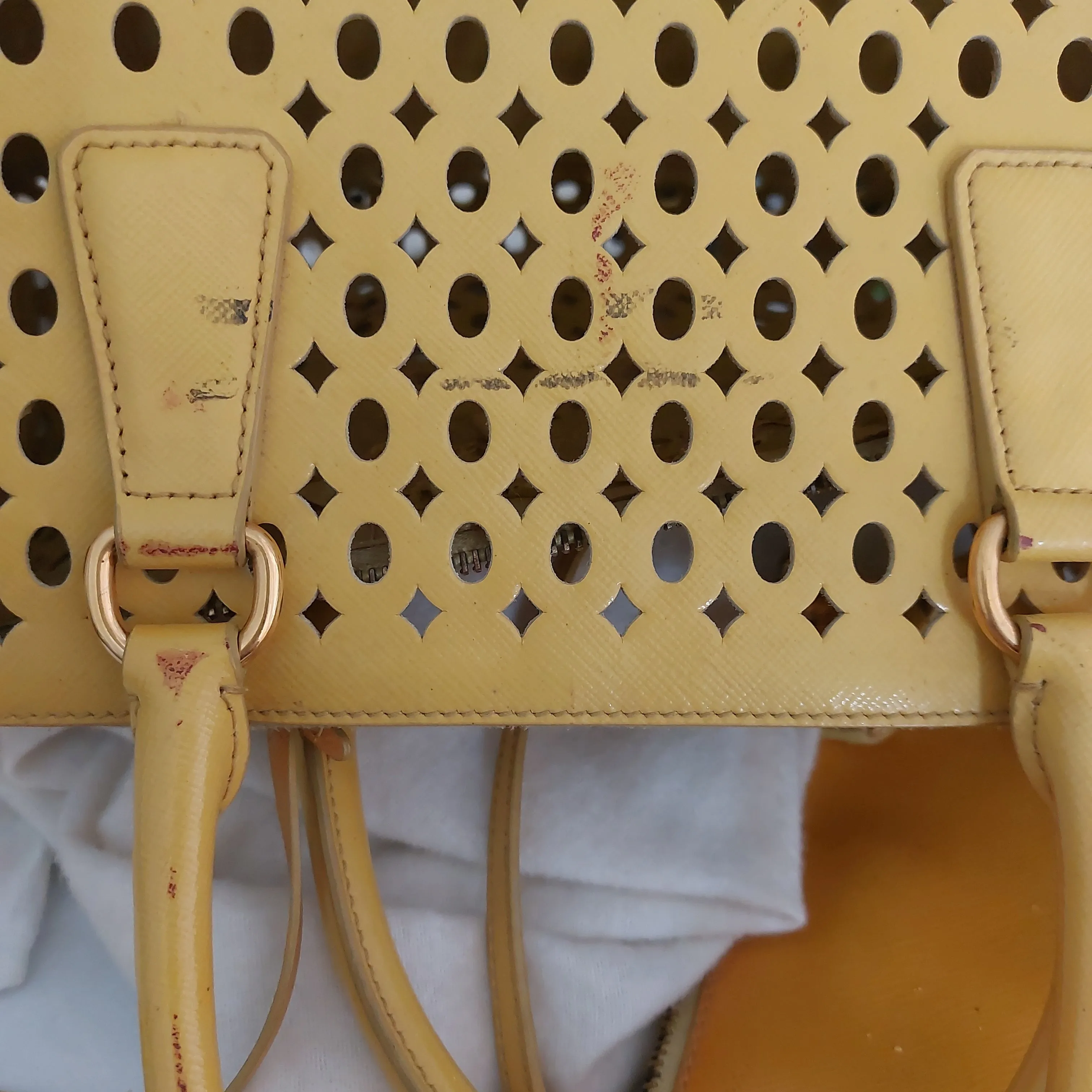 Prada Yellow Perforated Leather Tote with Wristlet | Pre Loved |