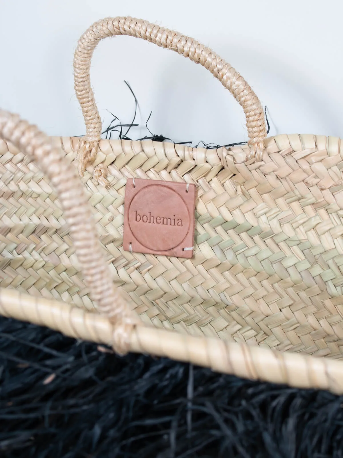 Raffia Tassel Basket, Black