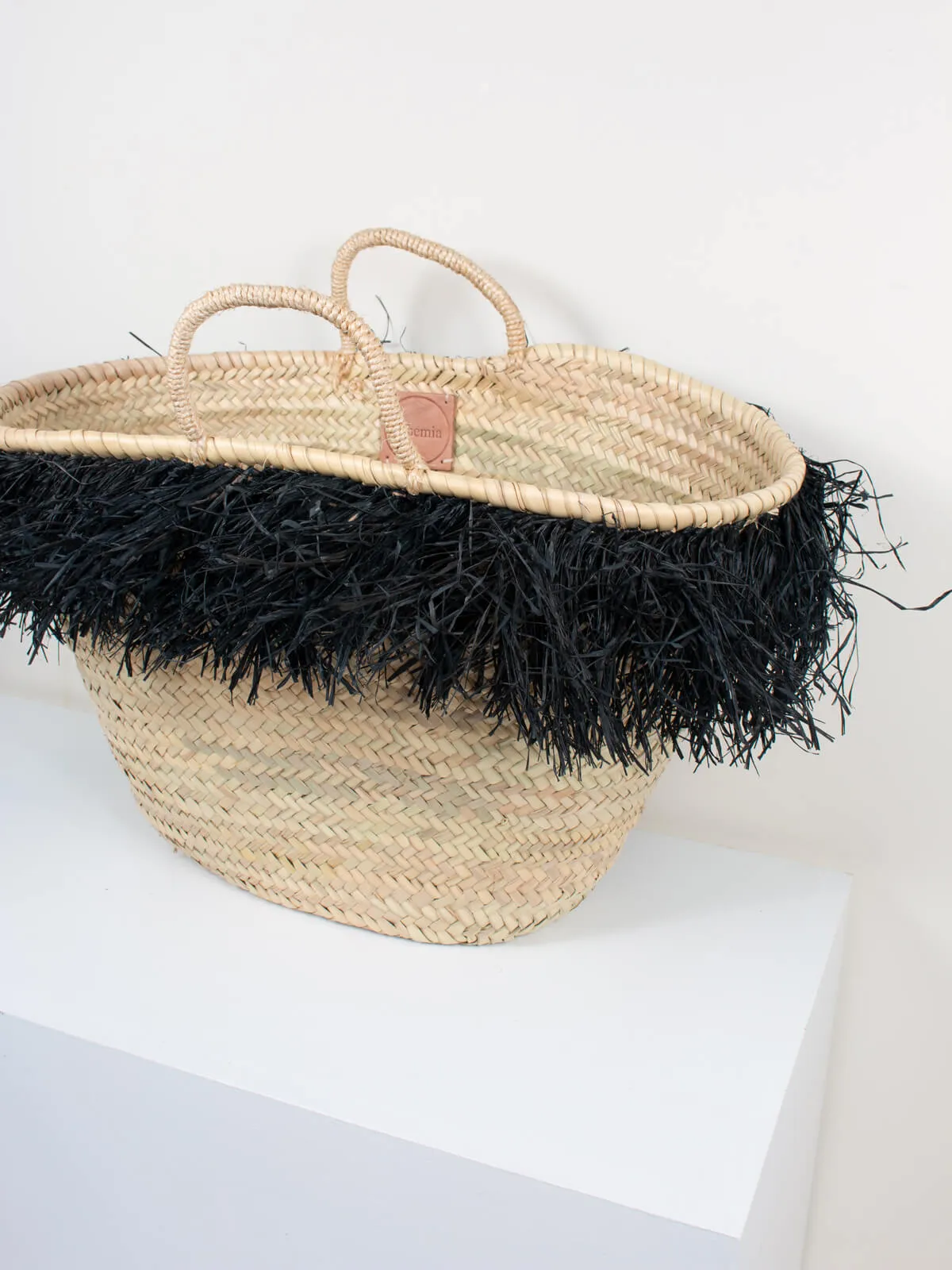 Raffia Tassel Basket, Black