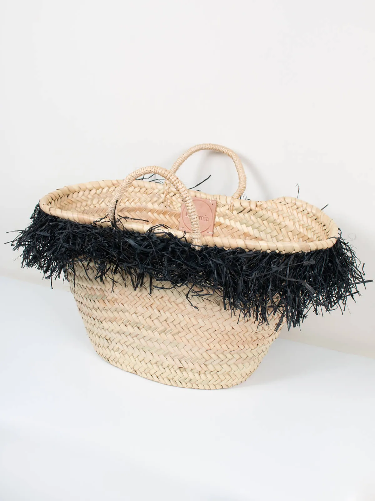 Raffia Tassel Basket, Black