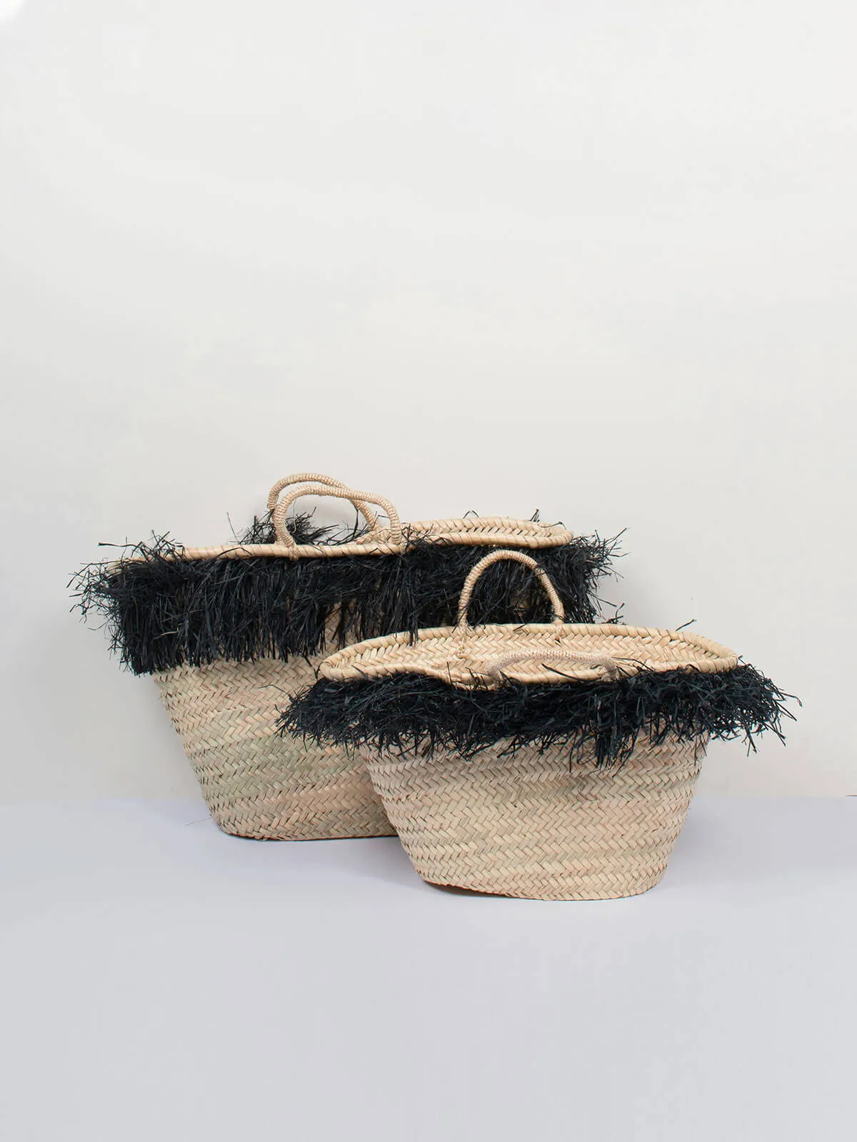 Raffia Tassel Basket, Black