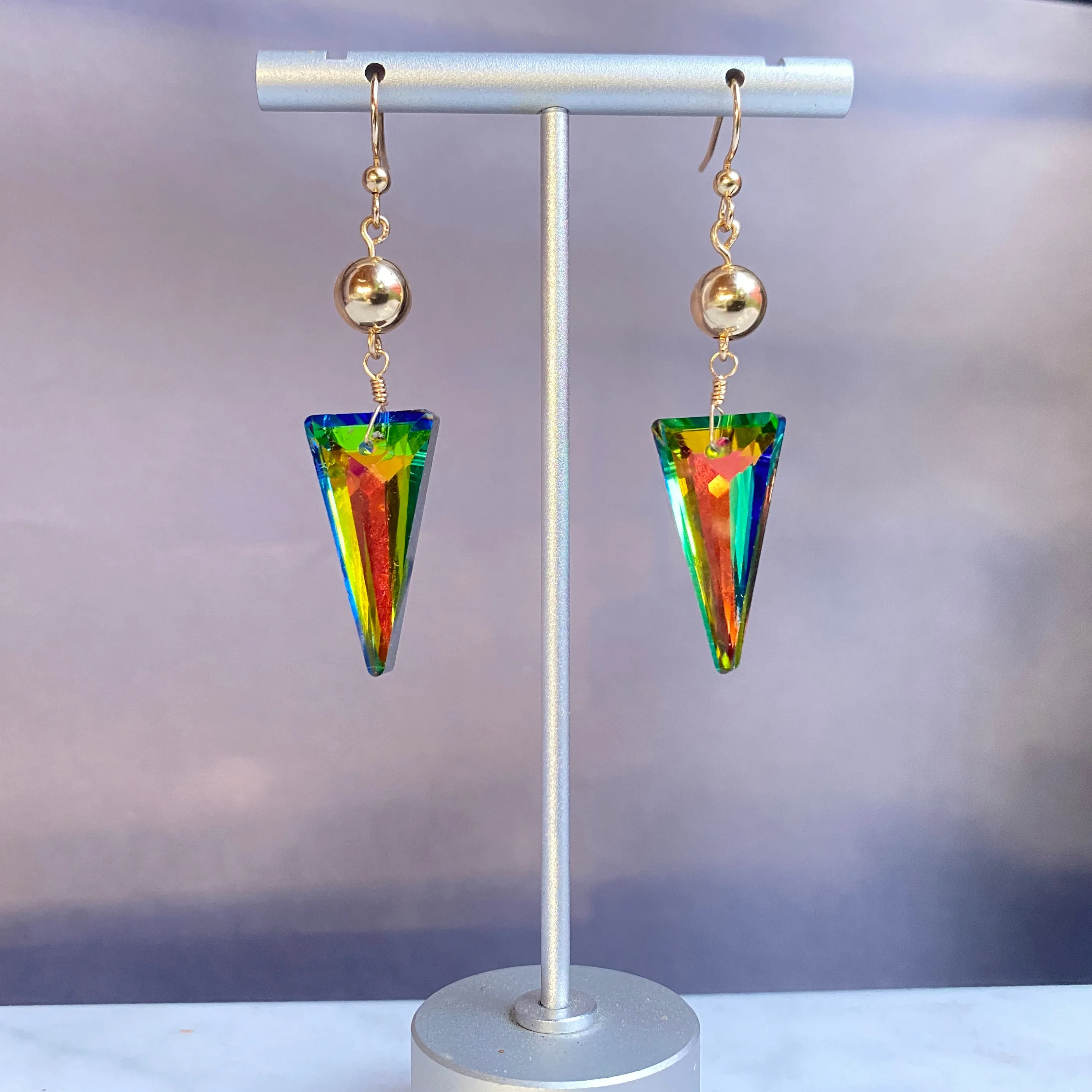 Rainbow Titanium Crystal and 14 kt GF drop earrings