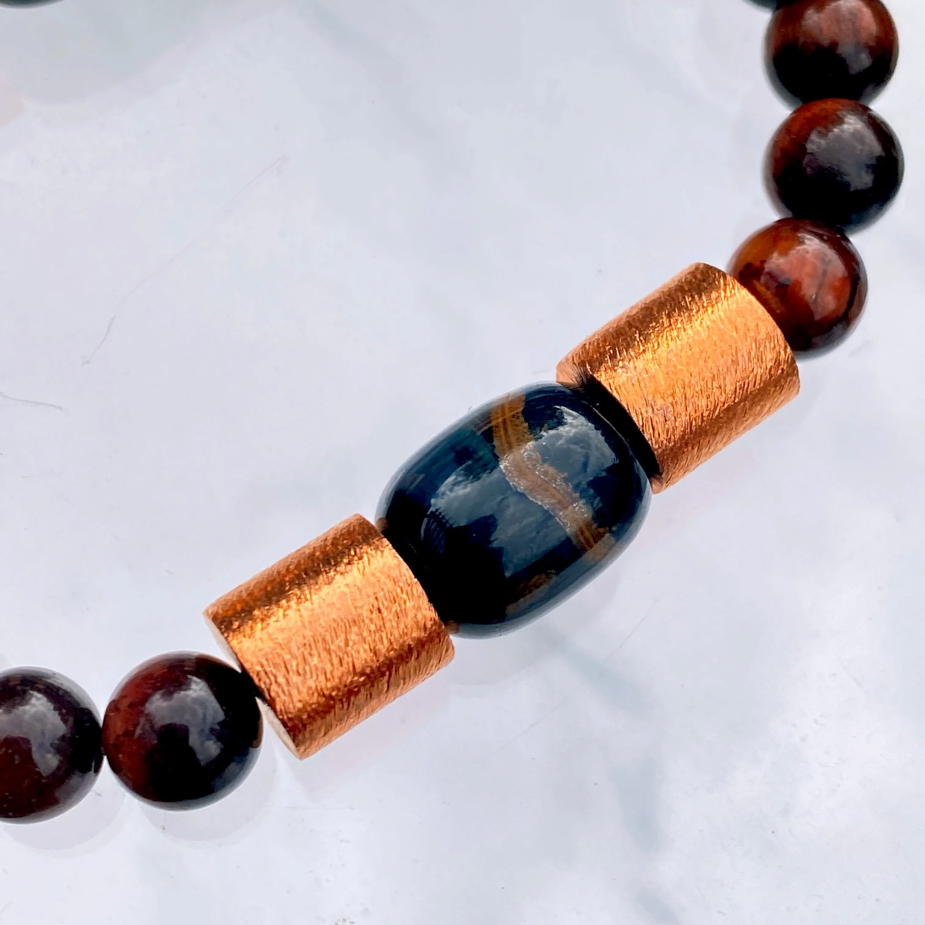 Red and blue Tiger Eye gemstones with genuine Copper Stretch bracelet