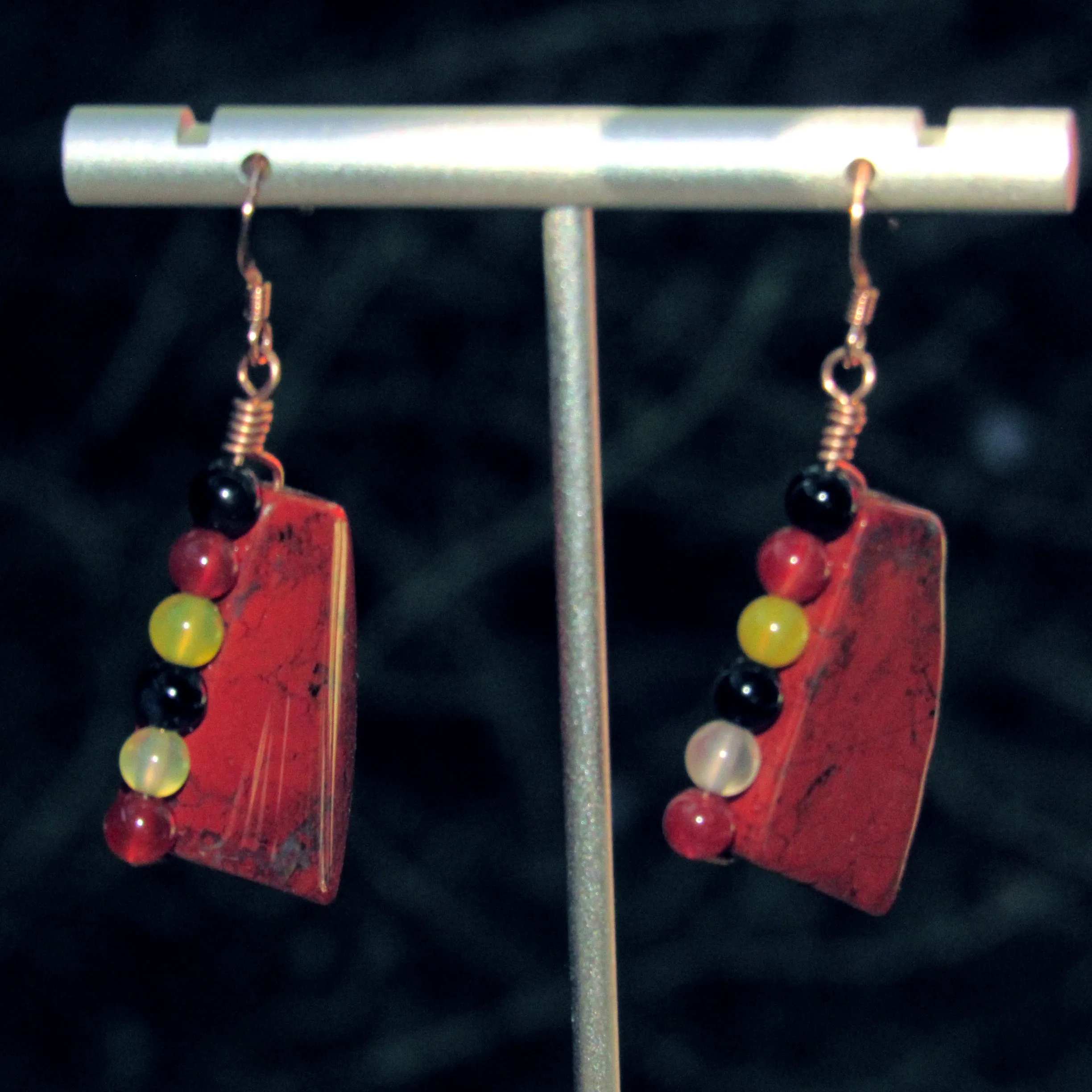 Red Jasper and Agate Gemstones on Rose Gold earrings