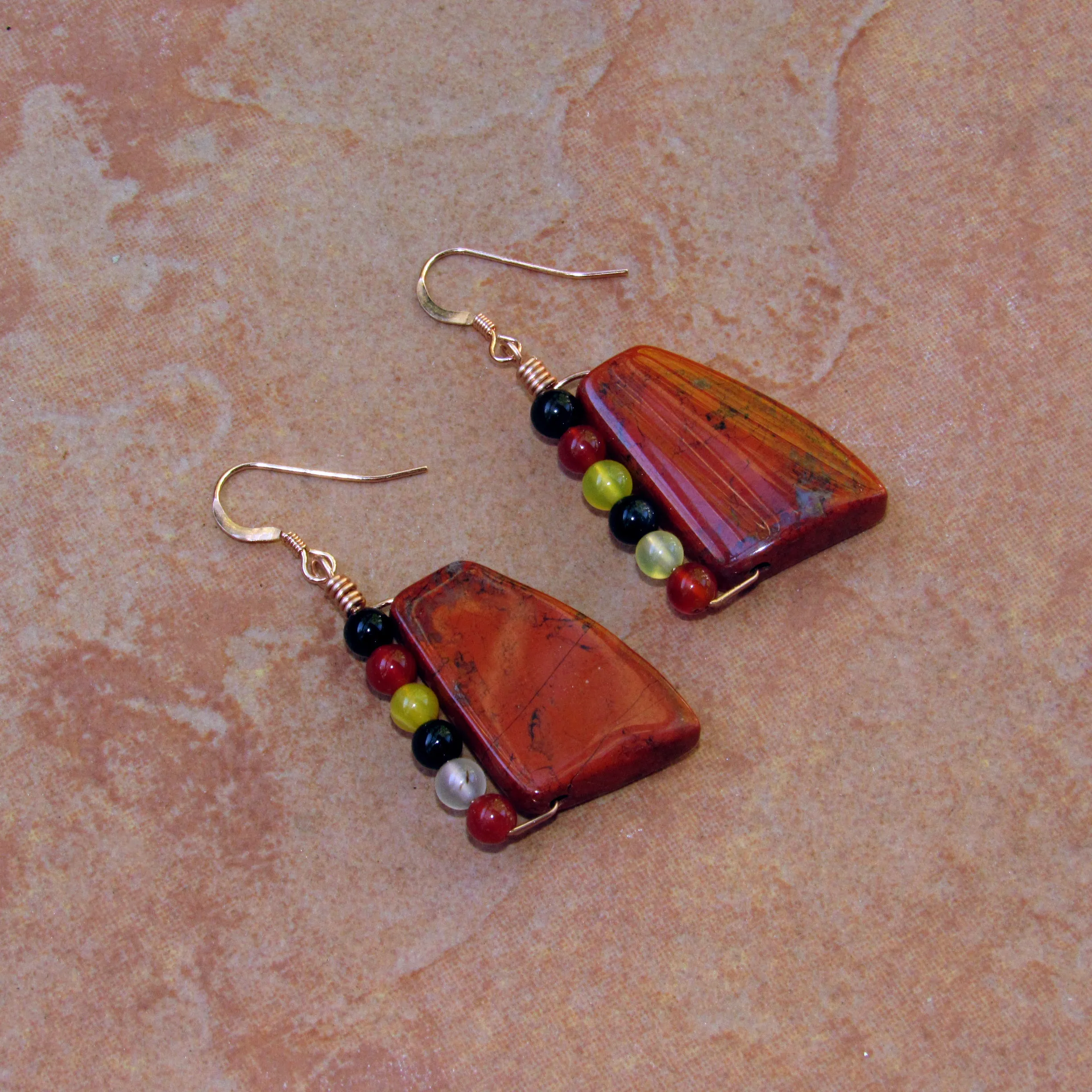 Red Jasper and Agate Gemstones on Rose Gold earrings