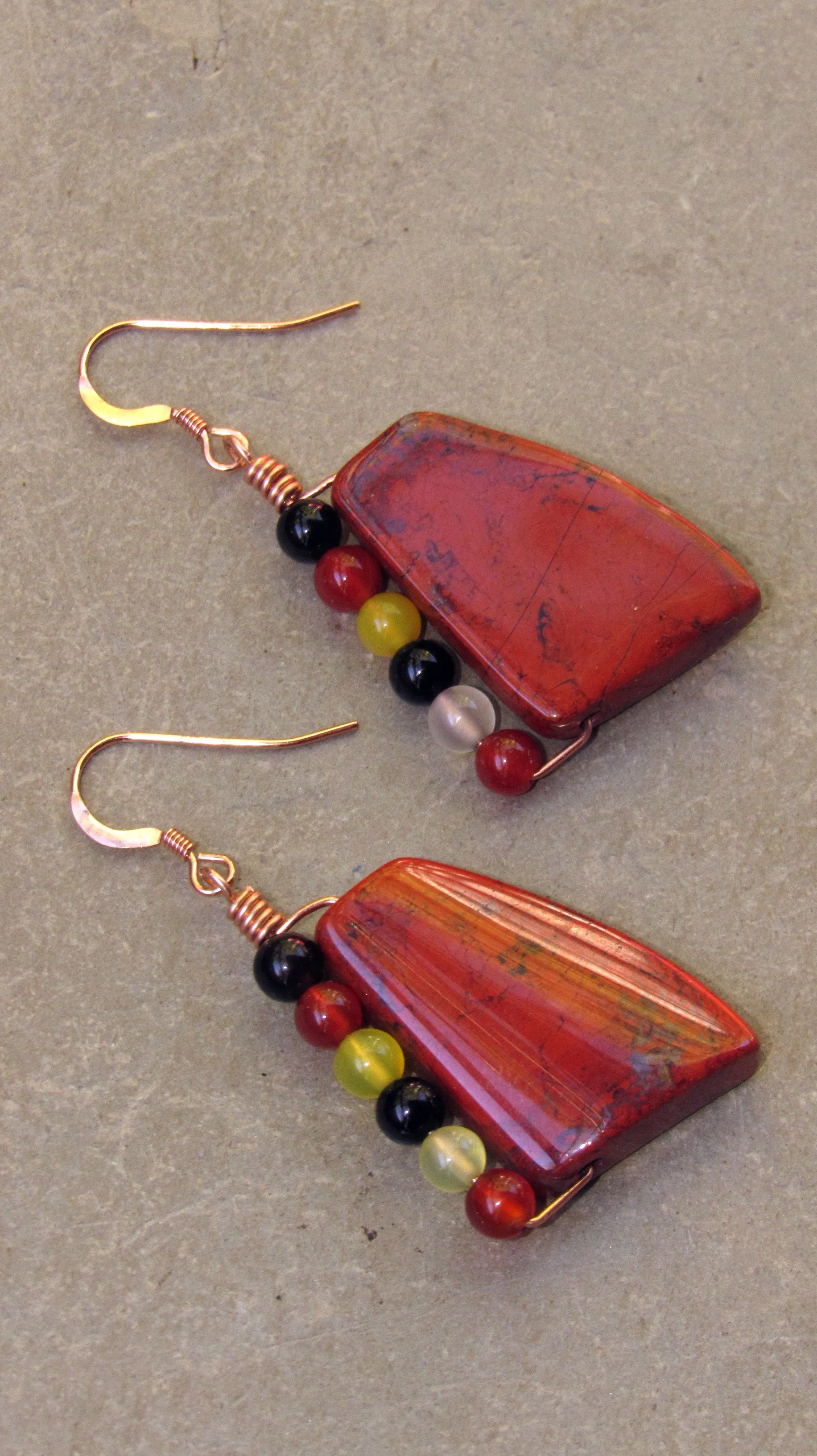 Red Jasper and Agate Gemstones on Rose Gold earrings