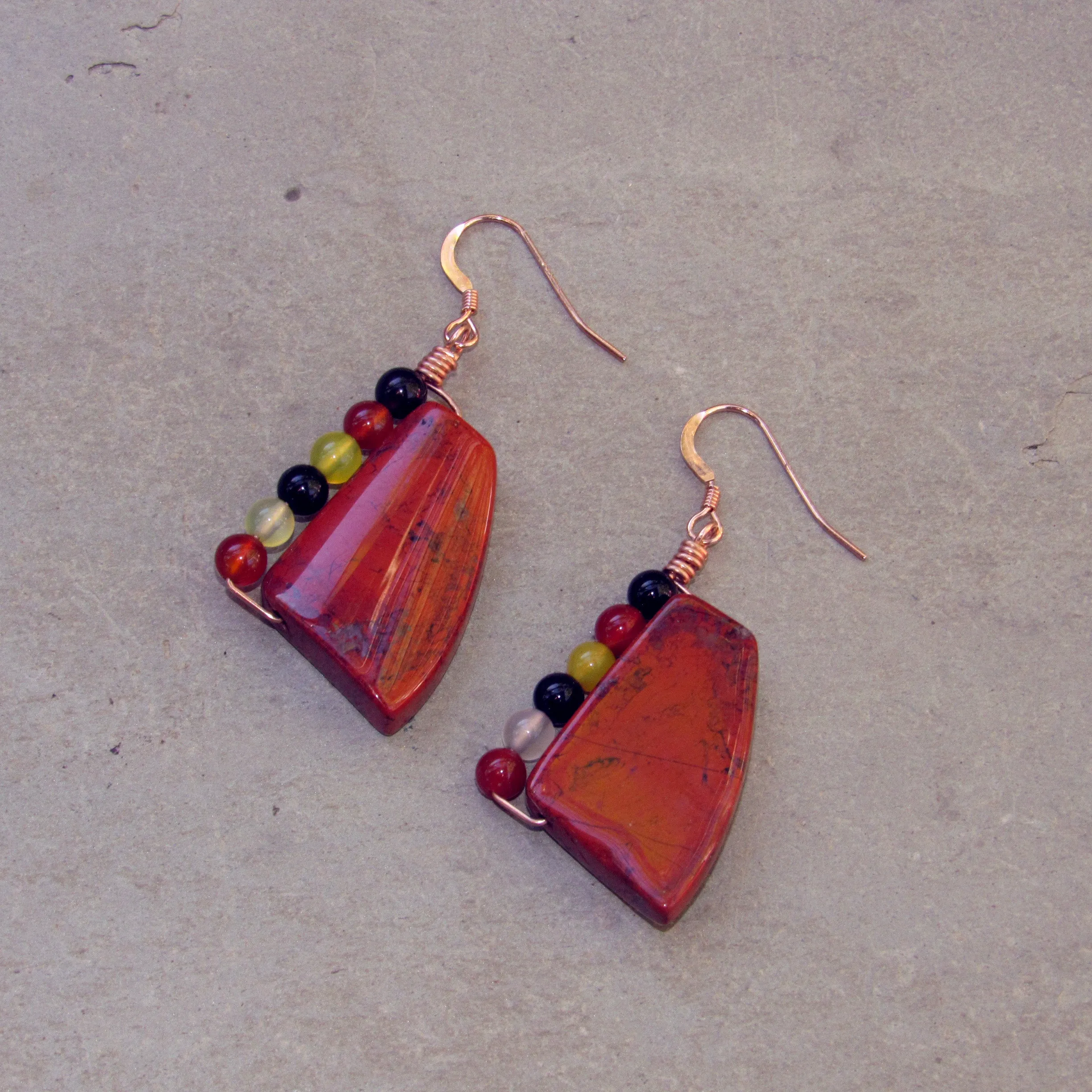 Red Jasper and Agate Gemstones on Rose Gold earrings