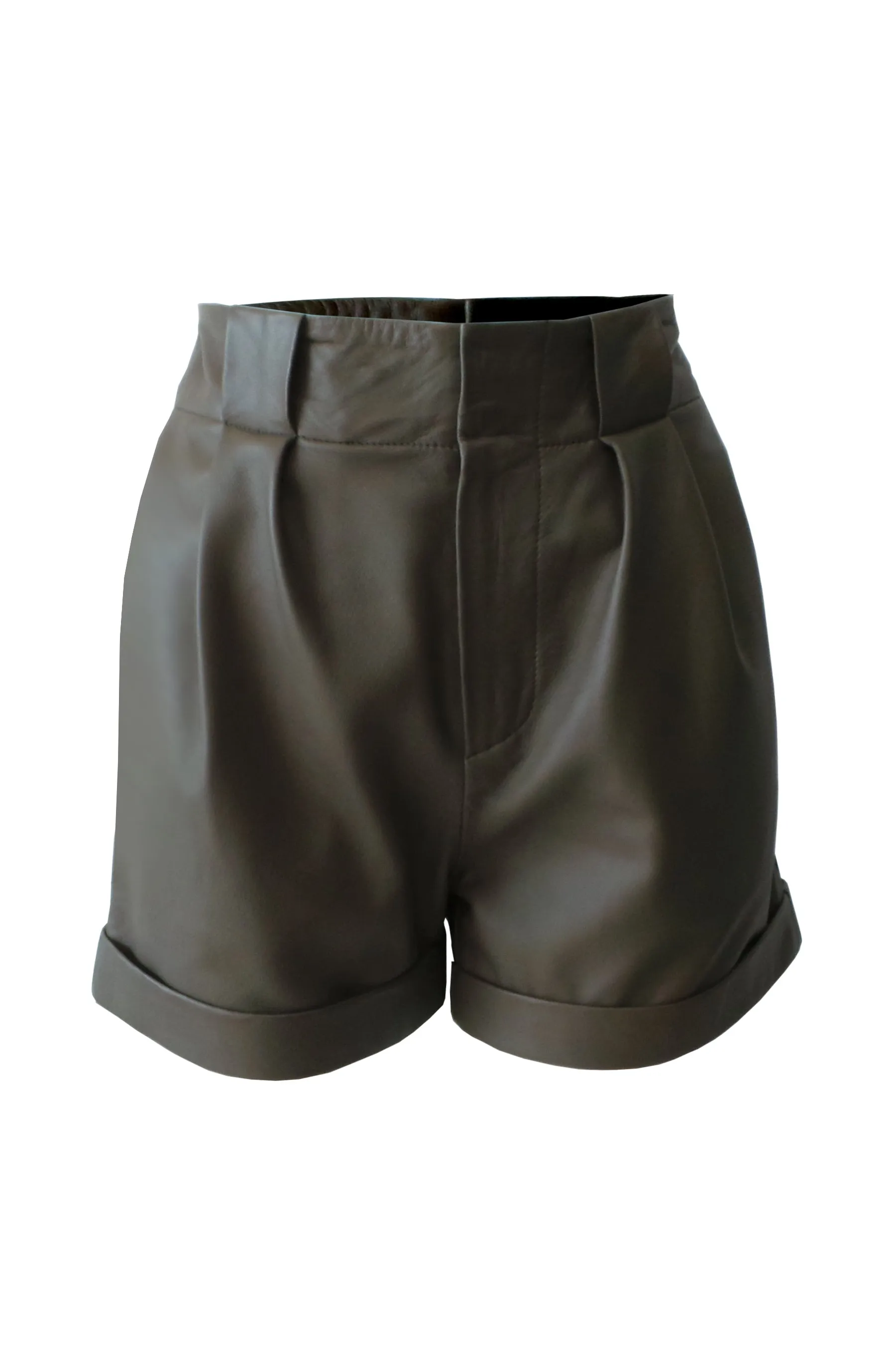 SAVANNAH HIGH WAISTED LEATHER SHORT - OLIVE