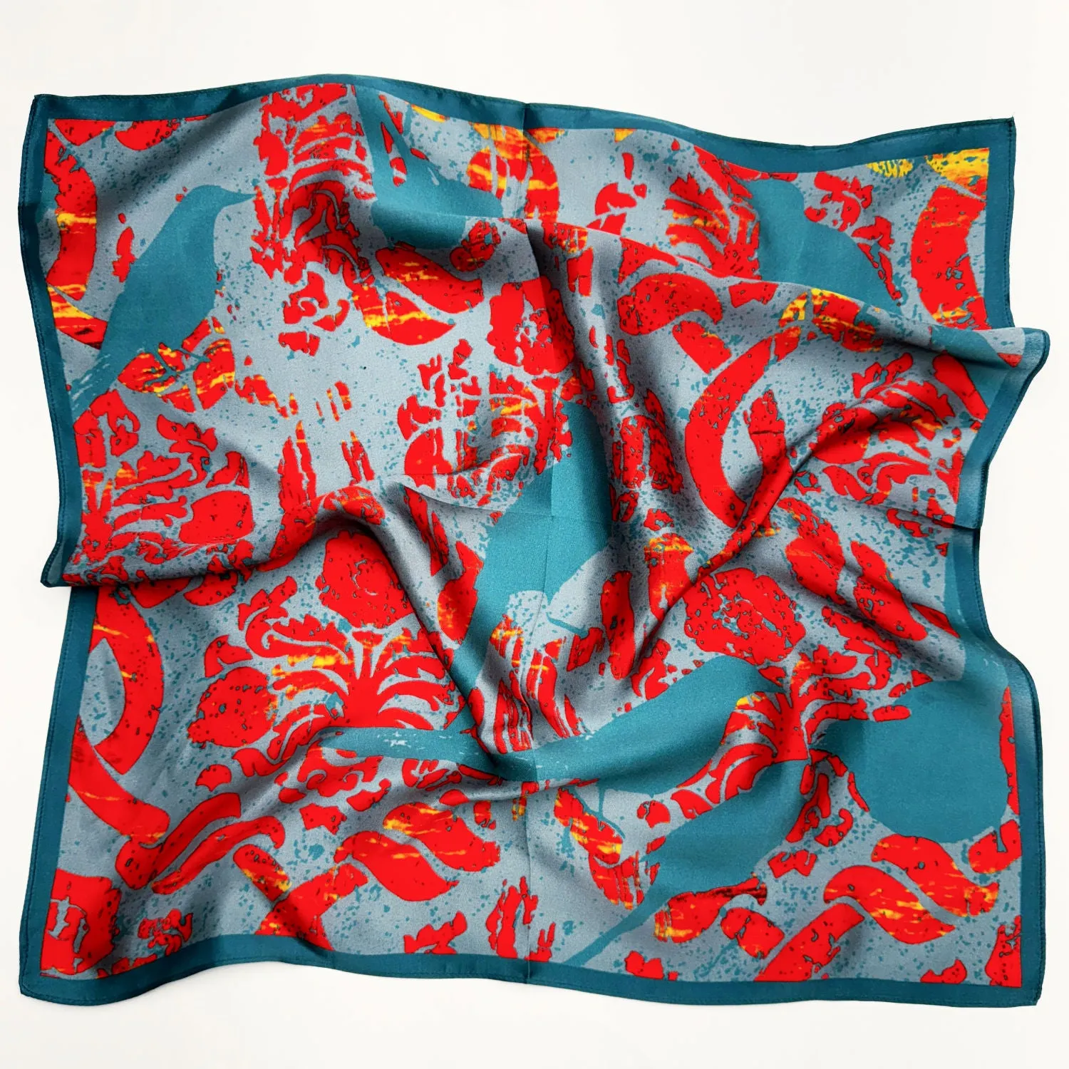 Silk Neck Scarf | Pure Silk Bandana Neck Wrap in Red and Grey