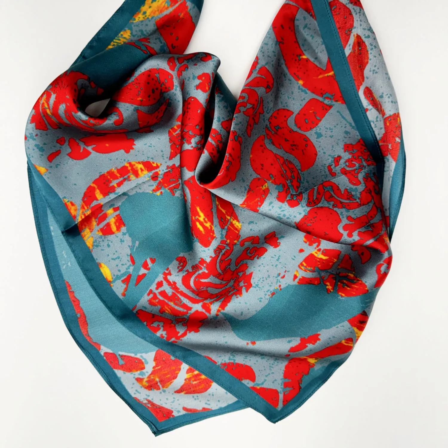 Silk Neck Scarf | Pure Silk Bandana Neck Wrap in Red and Grey