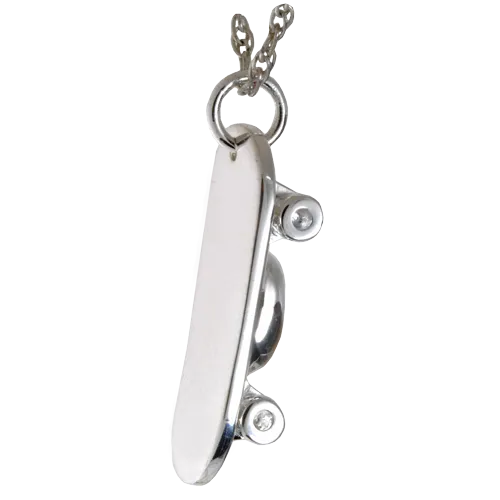 Silver Skateboard Cremation Jewelry Pendant for Cremains