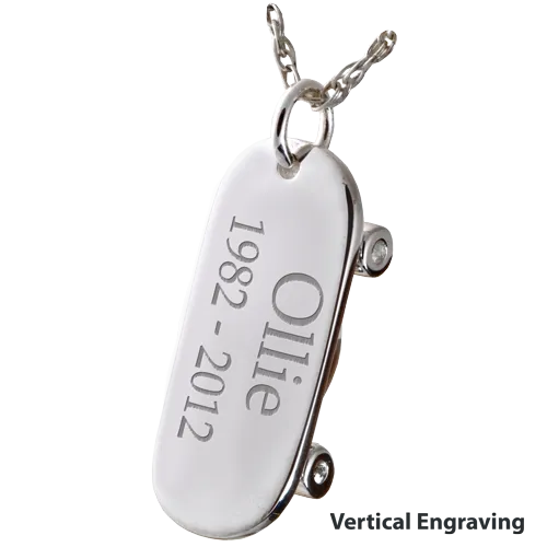 Silver Skateboard Cremation Jewelry Pendant for Cremains