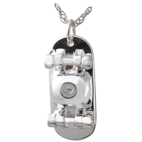 Silver Skateboard Cremation Jewelry Pendant for Cremains