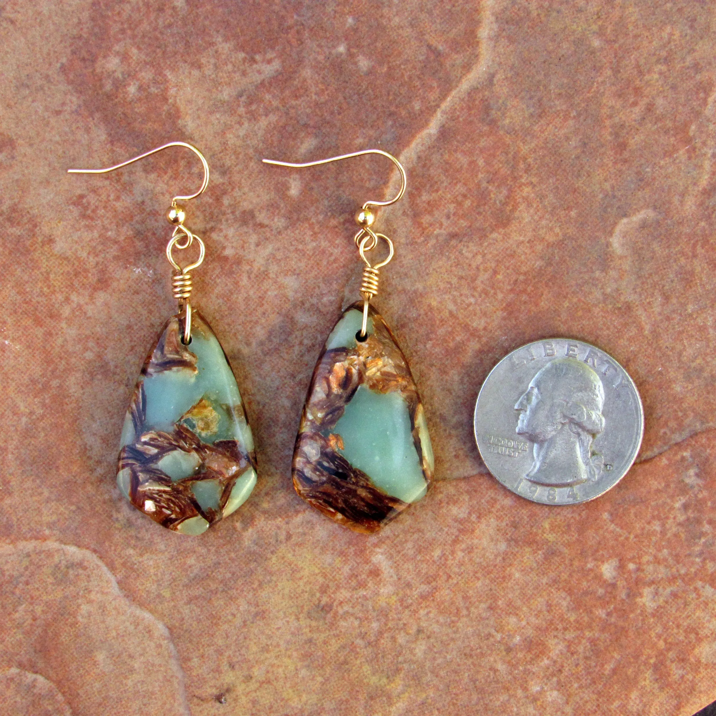 Snakeskin Jasper Gemstone Hand Wrapped w/ 14 kt gf Drop Earrings