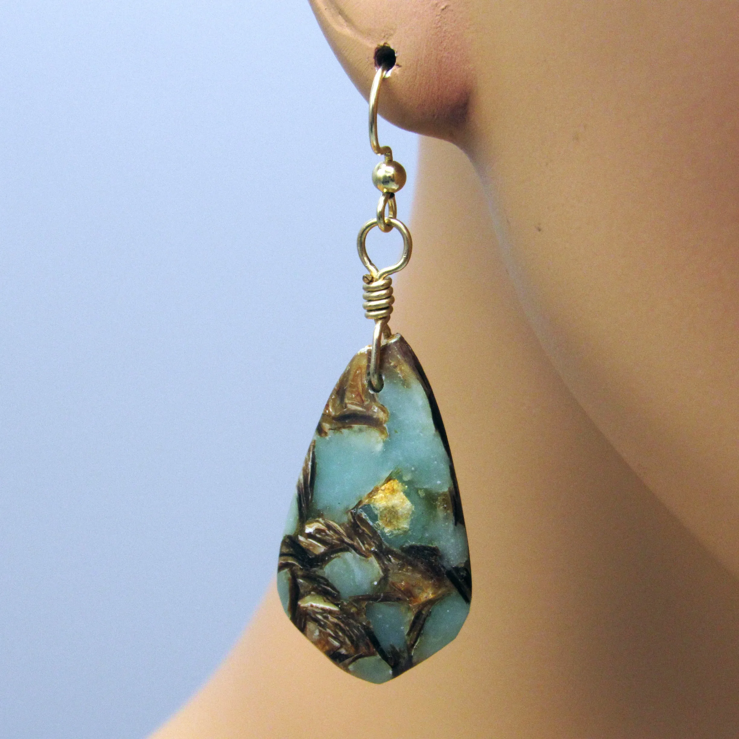 Snakeskin Jasper Gemstone Hand Wrapped w/ 14 kt gf Drop Earrings