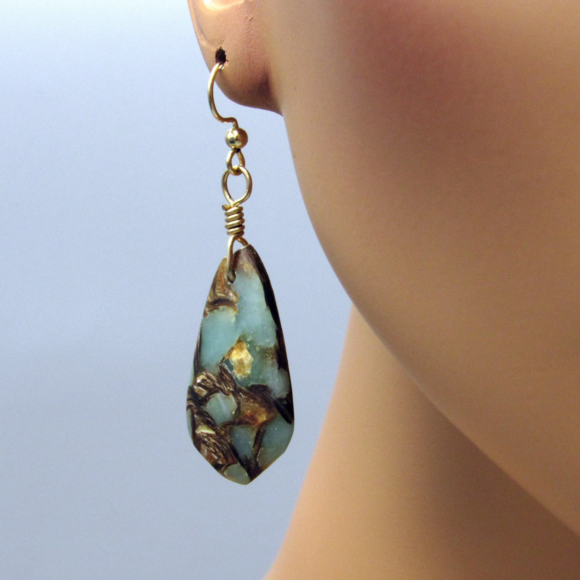 Snakeskin Jasper Gemstone Hand Wrapped w/ 14 kt gf Drop Earrings