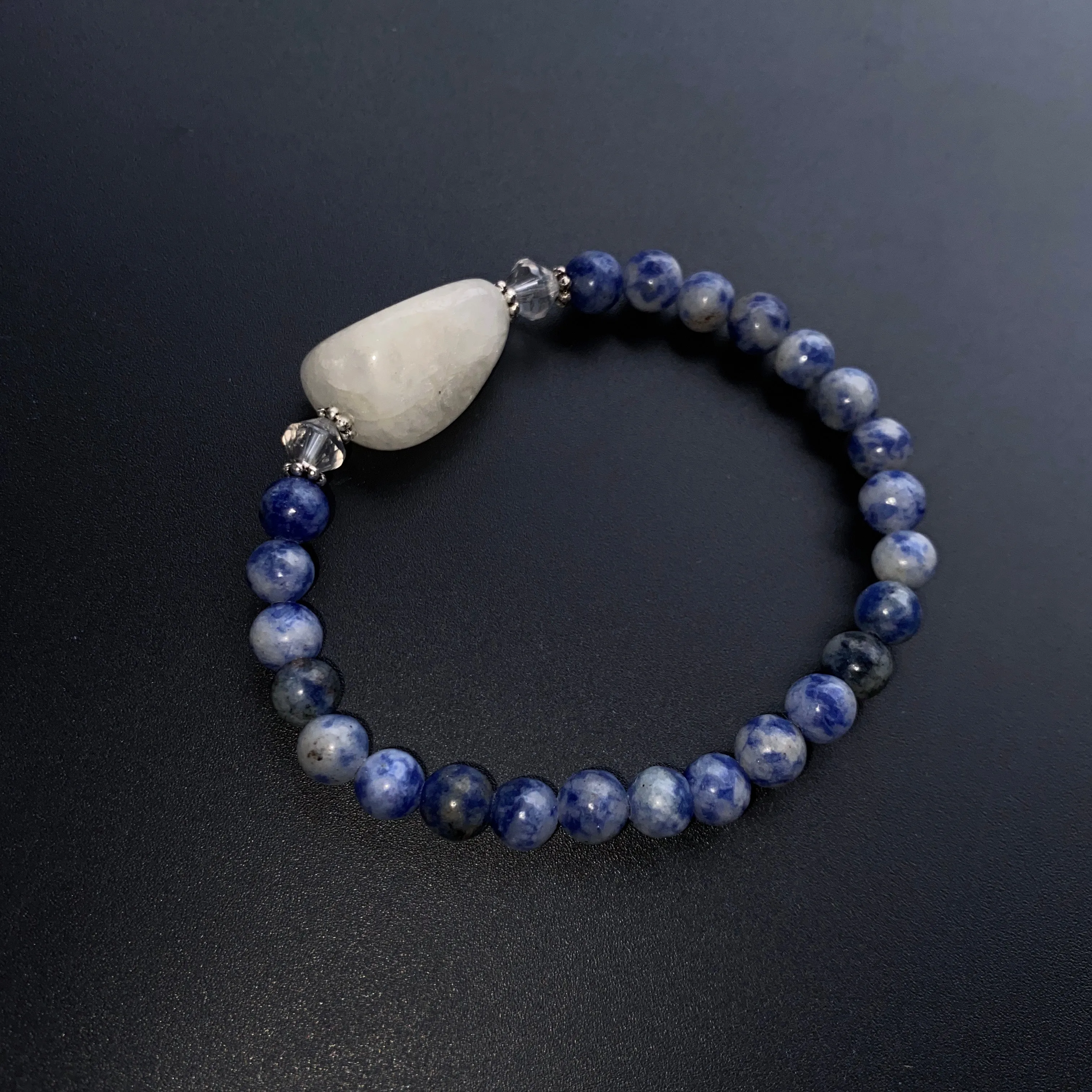 Sodalite, White Moonstone, Quartz, and Sterling Silver Bracelet