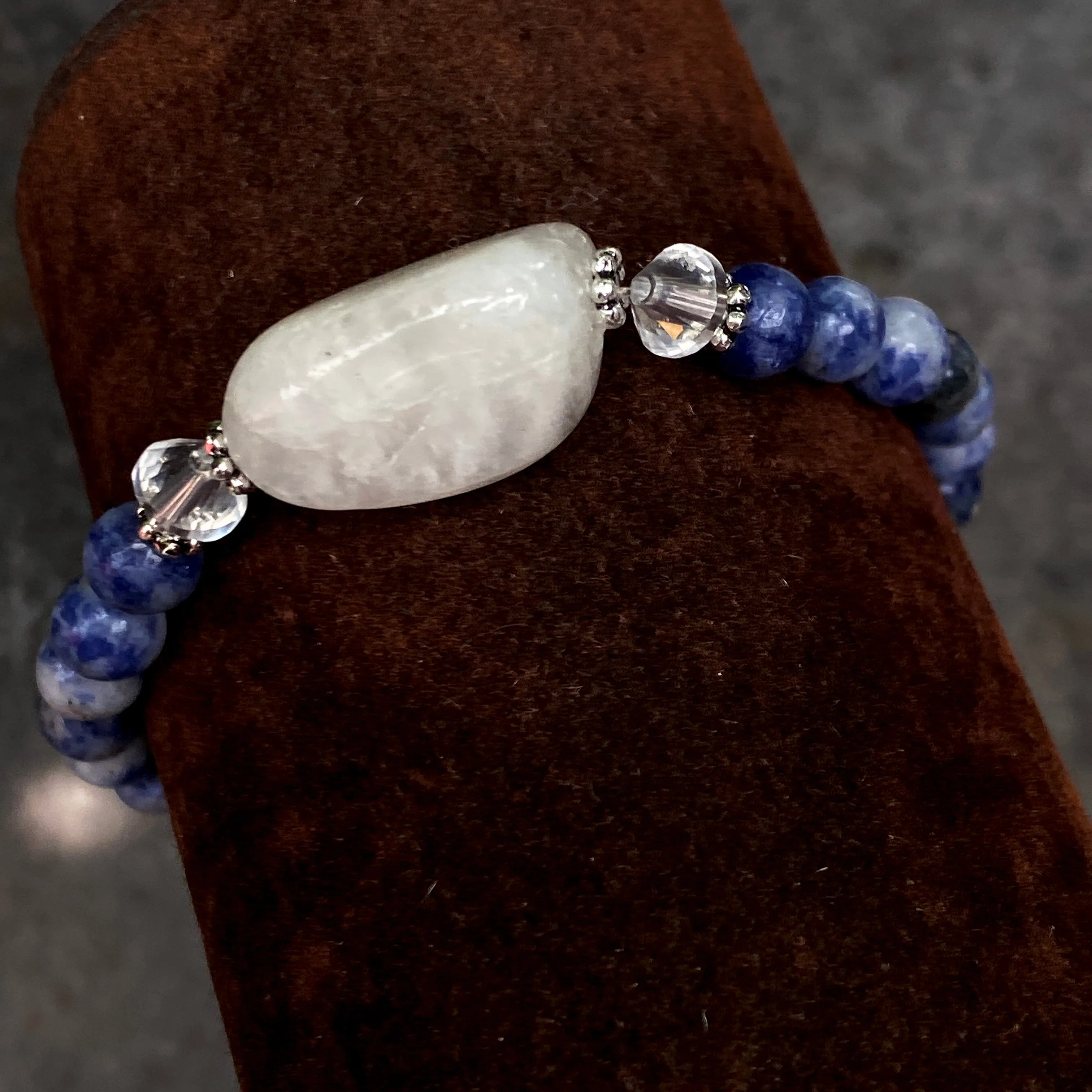 Sodalite, White Moonstone, Quartz, and Sterling Silver Bracelet