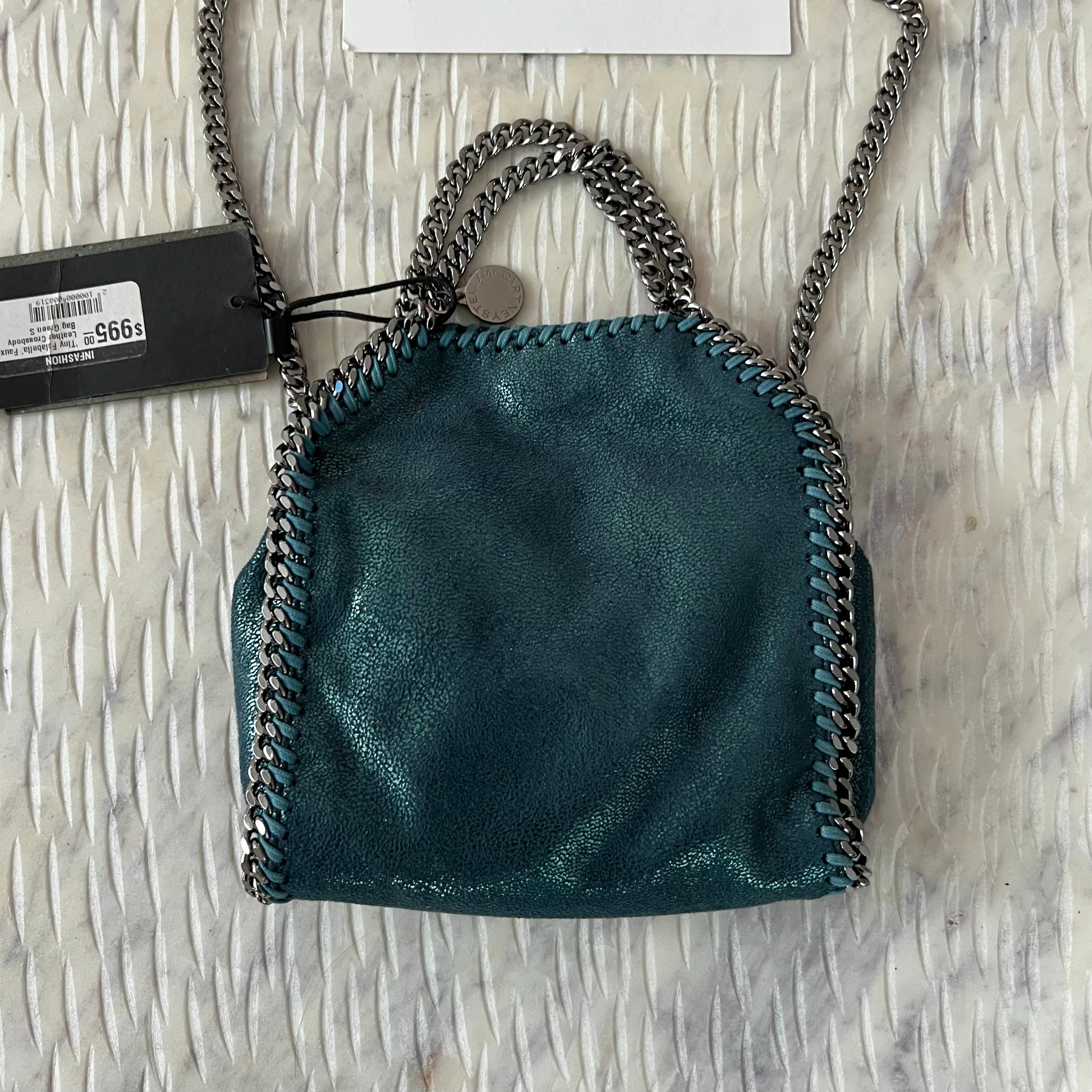 Stella McCartney Tiny Falabella Faux Leather Crossbody Bag Green Shimmer