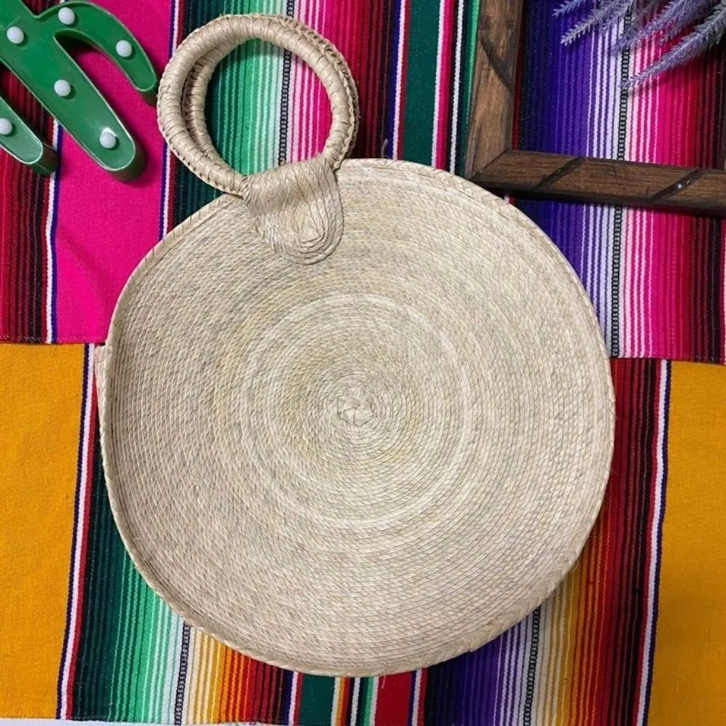 Straw Round Bag with circular Handle