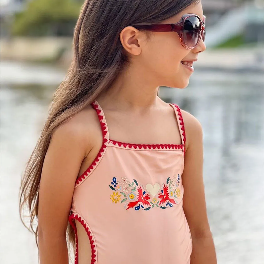 Tyoub Kids Embroidered Swimsuit Vanilla Fire Bird Placement Print