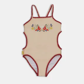 Tyoub Kids Embroidered Swimsuit Vanilla Fire Bird Placement Print