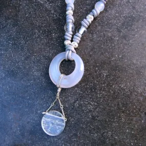 White Agate, Clear Quartz on Leather with Sterling Silver