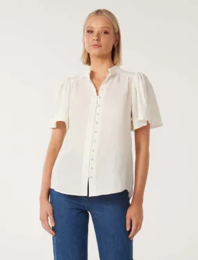 Winnie Linen Flutter Sleeve Blouse